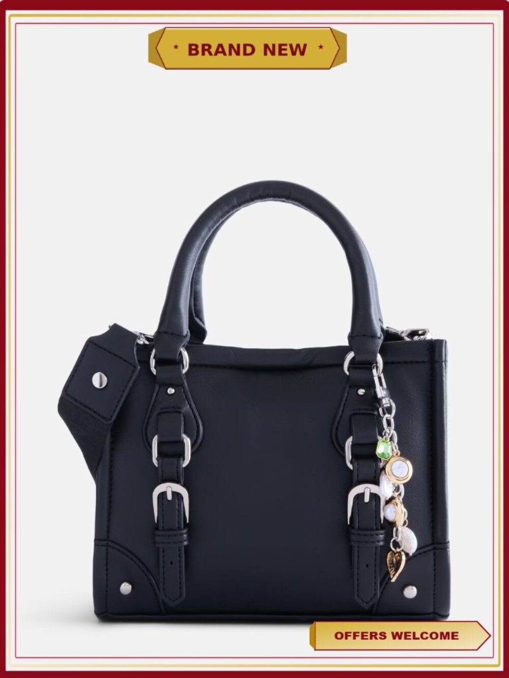 Mini Tote Handbag Structured Top Handles Removable Crossbody Strap